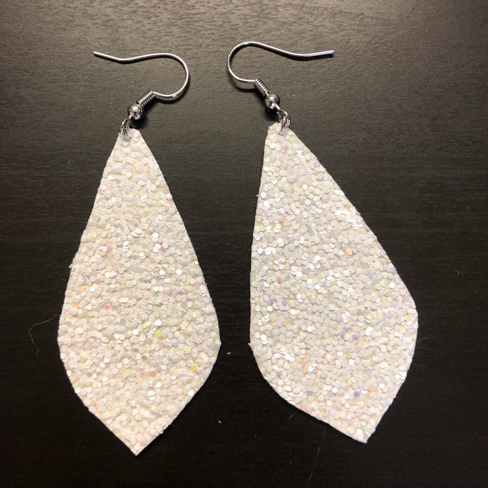White glitter dangle earrings